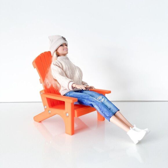 Miniature Adirondack Chair Orange For 12” Barbie Integrity Fashion Dolls 1:6 - Picture 1 of 4